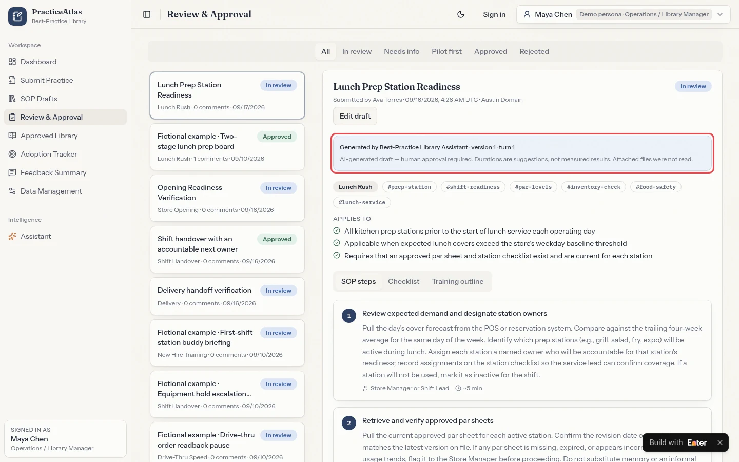 Example result: Have a person review the AI draft. Complete writing does not establish readiness for rollout.