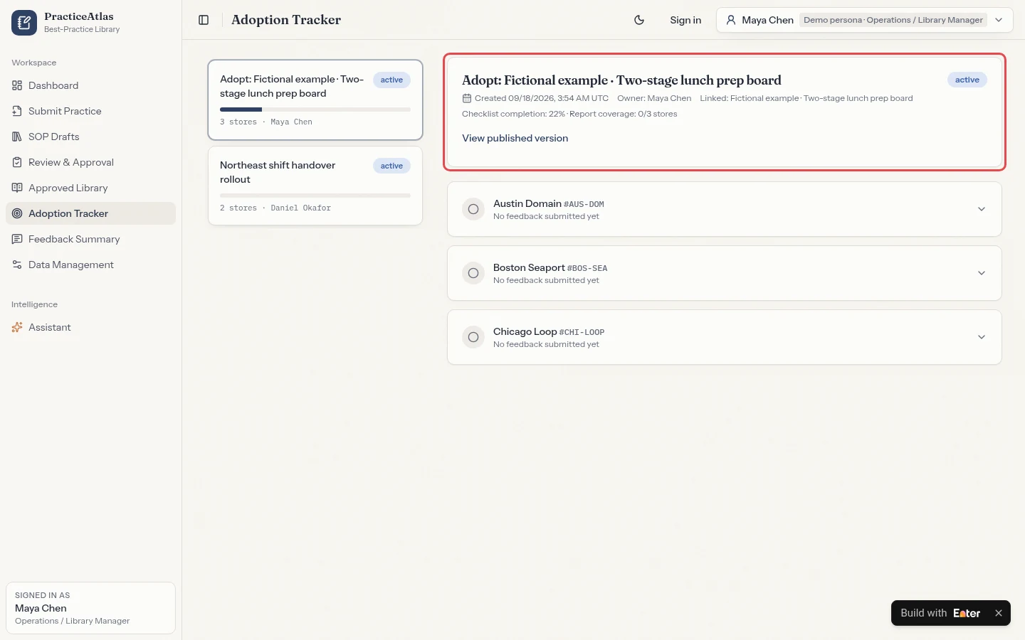 Example result: Track adoption after publication to see whether stores use the SOP.